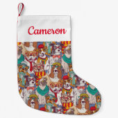かわいい子犬のファッションパターン|はあなたの名前を加えます スモールクリスマスストッキング (正面)
