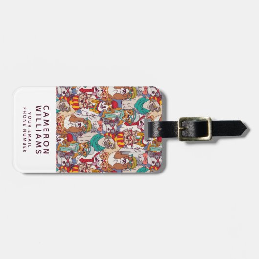 かわいい子犬のファッションパターン|はあなたの名前を加えます ラゲッジタグ (正面横)