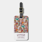 かわいい子犬のファッションパターン|はあなたの名前を加えます ラゲッジタグ (正面縦)