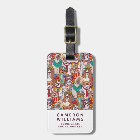 かわいい子犬のファッションパターン|はあなたの名前を加えます ラゲッジタグ (正面縦)