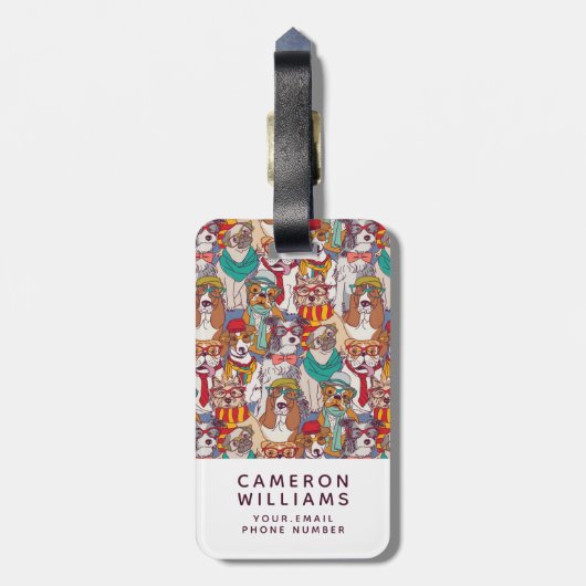 かわいい子犬のファッションパターン|はあなたの名前を加えます ラゲッジタグ (裏面縦)