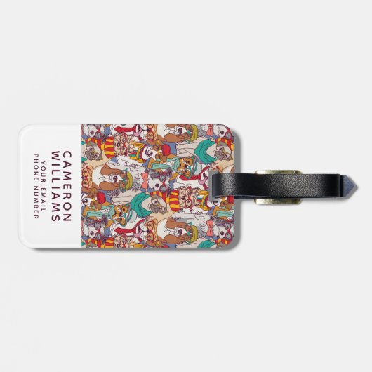 かわいい子犬のファッションパターン|はあなたの名前を加えます ラゲッジタグ (裏面横)