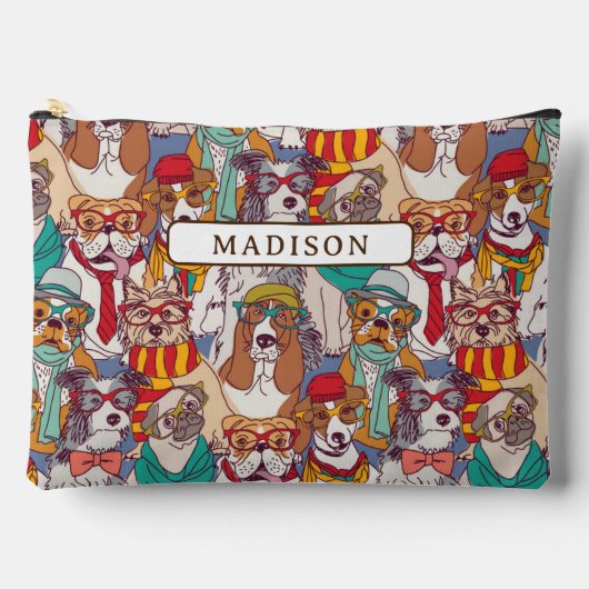 かわいい子犬のファッションパターン アクセサリーポーチ (正面)