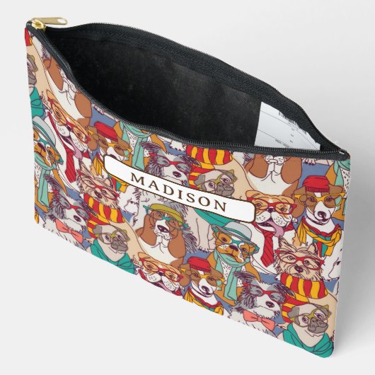 かわいい子犬のファッションパターン アクセサリーポーチ (見開き)