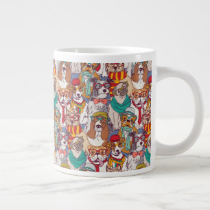 かわいい子犬のファッションパターン ジャンボコーヒーマグカップ