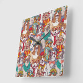 かわいい子犬のファッションパターン スクエア壁時計 (傾斜)