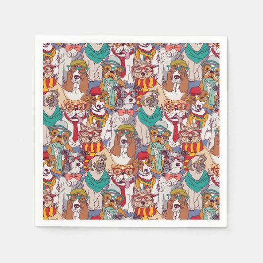 かわいい子犬のファッションパターン スタンダードカクテルナプキン (正面)