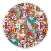 かわいい子犬のファッションパターン セラミックノブ (正面)