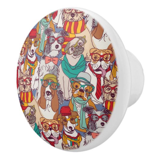 かわいい子犬のファッションパターン セラミックノブ (右)