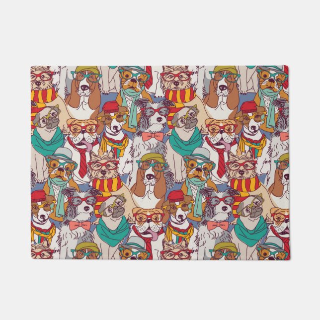 かわいい子犬のファッションパターン ドアマット (正面)