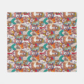 かわいい子犬のファッションパターン フリースブランケット (正面(横))