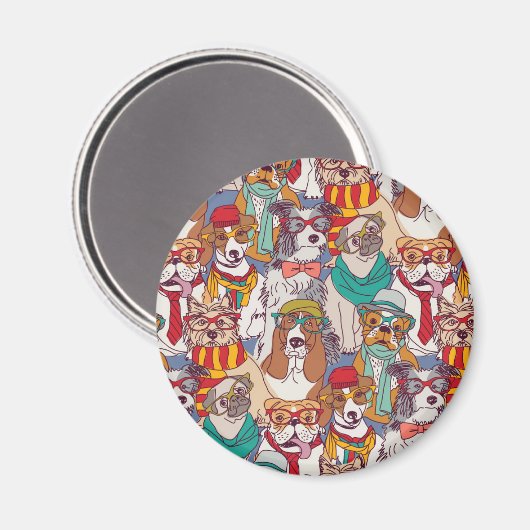 かわいい子犬のファッションパターン マグネット (正面/裏面)