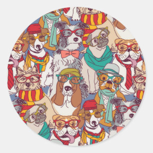 かわいい子犬のファッションパターン ラウンドシール