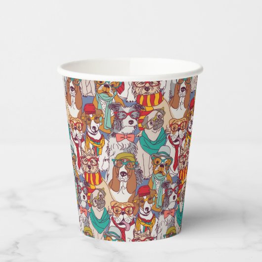 かわいい子犬のファッションパターン 紙コップ (左)