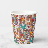かわいい子犬のファッションパターン 紙コップ (正面)