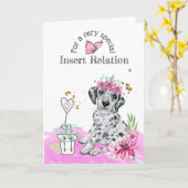 かわいい子犬のフローラハートの誕生日パーティー カード (黄色い花)