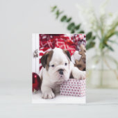かわいい子犬のブルドッグ | 面白いクリスマス 招待状 (スタンド正面)