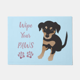 かわいい子犬のブルーパープルを拭く ドアマット