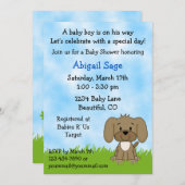 かわいい子犬のベイビーシャワーパーティー招待状（男の子用） 招待状 (正面/裏面)