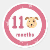 かわいい子犬のベビー月次マイルストーン ラウンドシール (正面)