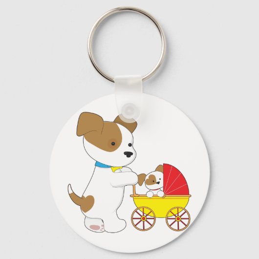 かわいい子犬のベビー車 キーホルダー (正面)
