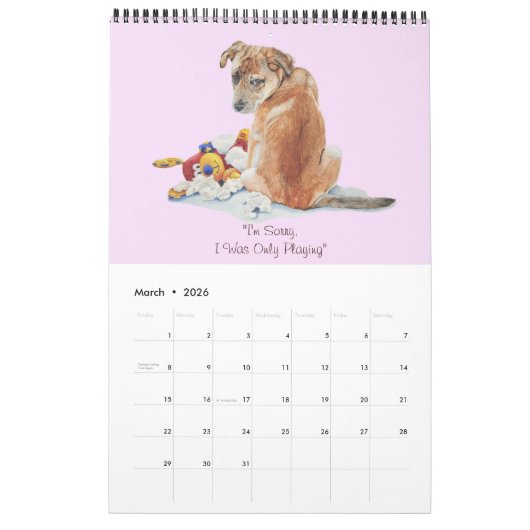 かわいい子犬のポートレートアート絵画2019 カレンダー (3月 2026)