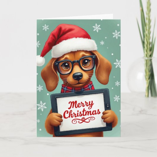 かわいい子犬のメガネ クリスマス タブレット カード (正面)
