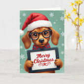 かわいい子犬のメガネ クリスマス タブレット カード (黄色い花)