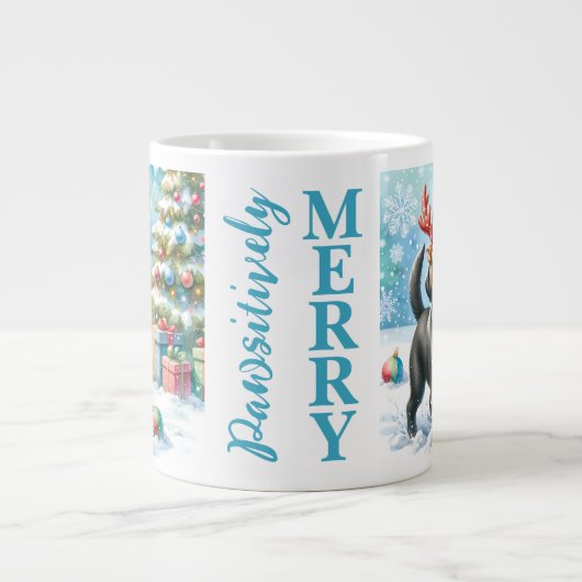 かわいい子犬のラブラドールリトリーブクリスマス ジャンボコーヒーマグカップ (正面)