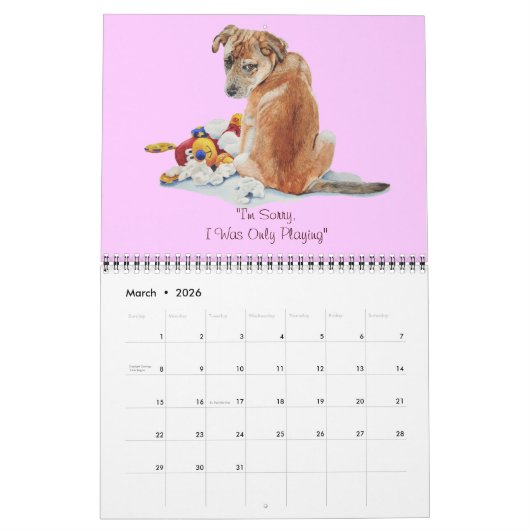 かわいい子犬のリアルなアートポートレート2025 カレンダー (3月 2026)