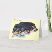 かわいい子犬のロットワイラー犬の抱きしめるテディー・ベアの芸術 カード (正面)