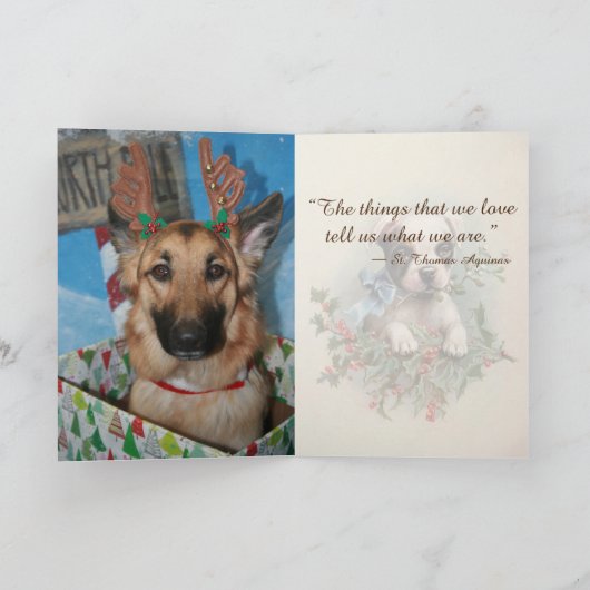 かわいい子犬のヴィンテージのクリスマスグリーティング シーズンカード (内部)