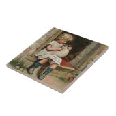 かわいい子犬のヴィンテージを保持している女の子 タイル (側面)