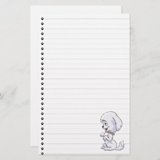 かわいい子犬の並んだ文房具 便箋 (正面/裏面)