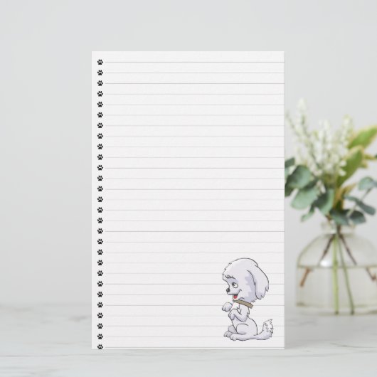 かわいい子犬の並んだ文房具 便箋 (スタンド正面)