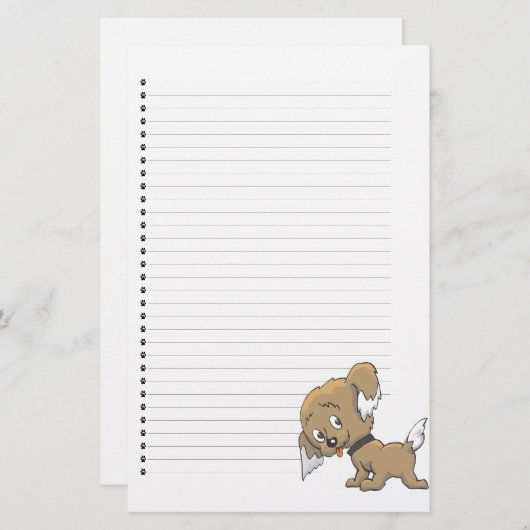 かわいい子犬の並んだ文房具 便箋 (正面/裏面)