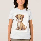 かわいい子犬の乗った子供のTシャツ トライブレンドＴシャツ (正面)