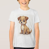 かわいい子犬の乗った子供のTシャツ トライブレンドＴシャツ (正面)