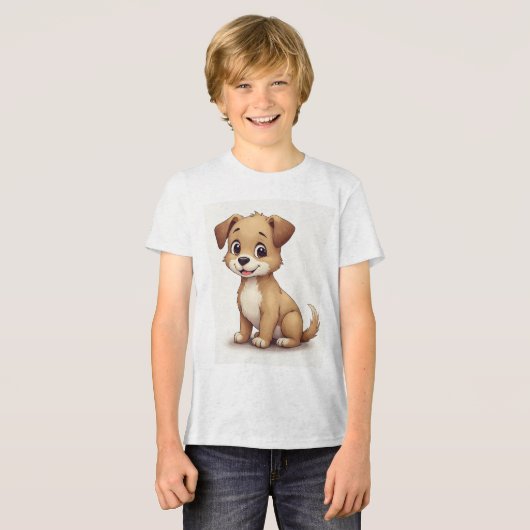 かわいい子犬の乗った子供のTシャツ トライブレンドＴシャツ (正面全面)