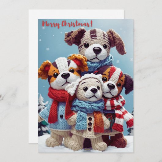 かわいい子犬の人形で詰まったクリスマスを楽しむ： シーズンカード (正面/裏面)