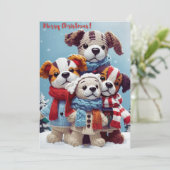 かわいい子犬の人形で詰まったクリスマスを楽しむ: シーズンカード (スタンド正面)