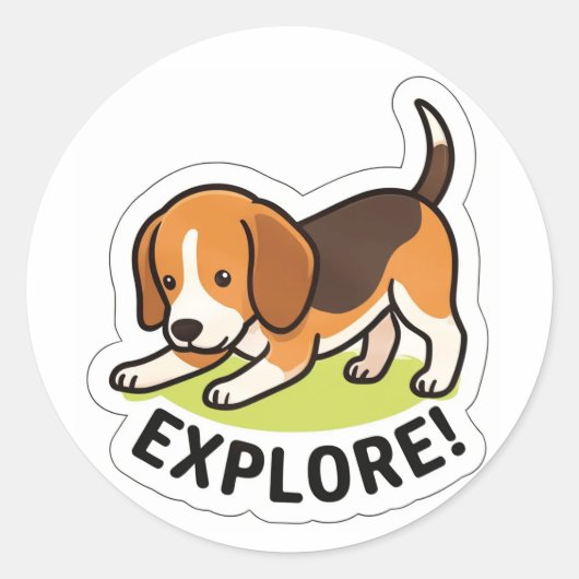 かわいい子犬の冒険ステッカー ラウンドシール (正面)