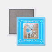 かわいい子犬の写真ハッピーバースデー番号5青 マグネット (正面/裏面)