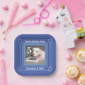 かわいい子犬の写真誕生日番号5ブルースクエア ペーパープレート (パーティー)
