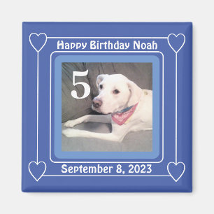 かわいい子犬の写真誕生日番号5青 マグネット