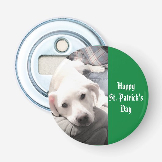かわいい子犬の写真 緑のセントパトリックの日 栓抜き (正面)