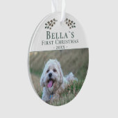 かわいい子犬の初めてのクリスマス犬のペットの写真 オーナメント (正面)