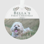 かわいい子犬の初めてのクリスマス犬のペットの写真 オーナメント (正面)