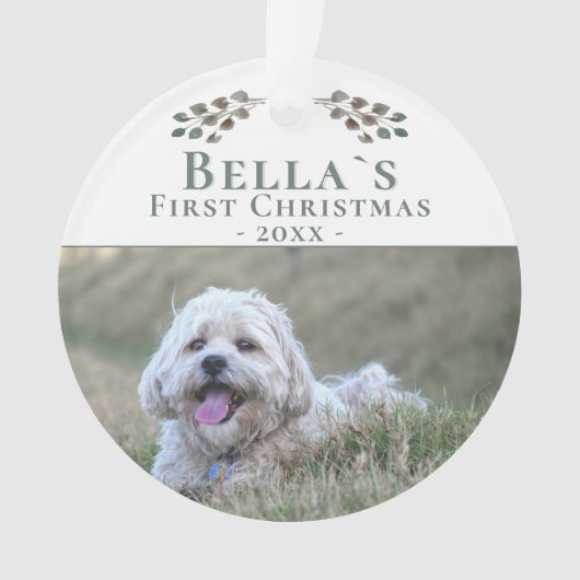 かわいい子犬の初めてのクリスマス犬のペットの写真 オーナメント (正面)