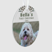 かわいい子犬の初めてのクリスマス犬のペットの写真 オーナメント (正面)